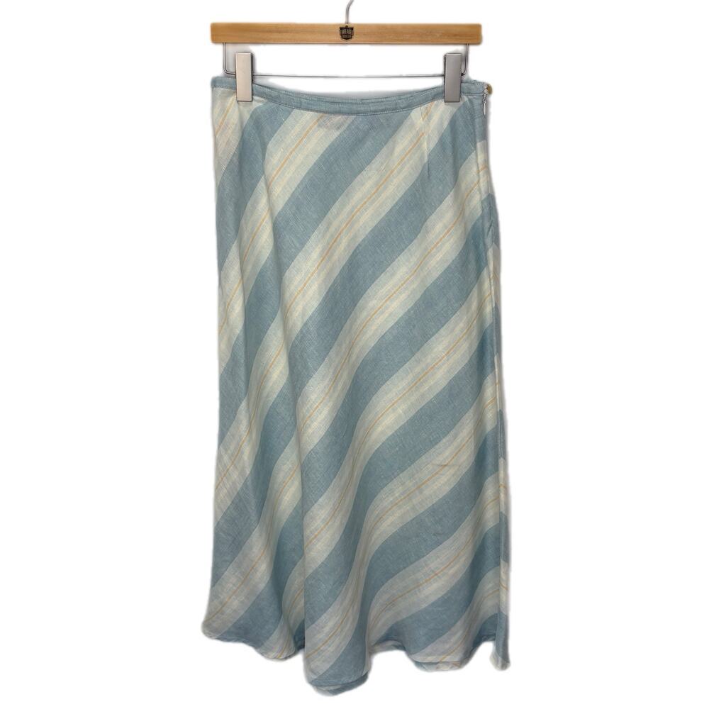 Vintage Linen Striped A Line Midi Skirt - Women's Size 12P